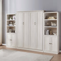 Queen Size Half Self Close And Open Murphy Bed With 2 Side Cabinet Storage Shelf, Cabinet Space Saving Bed Perfect For Guest Room, Bed Room, Guest Room, Home Office, Rustic White Box Spring Not Required Queen Rustic White Wood White Pine Murphy Solid