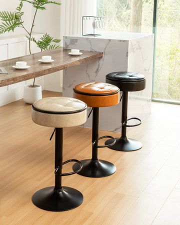 Round Storage Bar Stool Set Of 2, Brown Faux Leather Height Adjustable Barstool, 360 Counter Height Swivel Stool, Armless Bar Chair With Metal Frame For Kitchen Counter Dining Living Room Brown Set Of 2 Foam Pu Leather