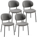 Grey Boucle Fabric Dining Chairs Set Of 4, Modern Dining Room Chairs With Black Metal Legs, Armless Kitchen Chair For Dining Room, Living Room Metal Plaid Gray Dining Room Powder Coated Foam Dry Clean Modern Dining Chairs Solid Back Foam Boucle