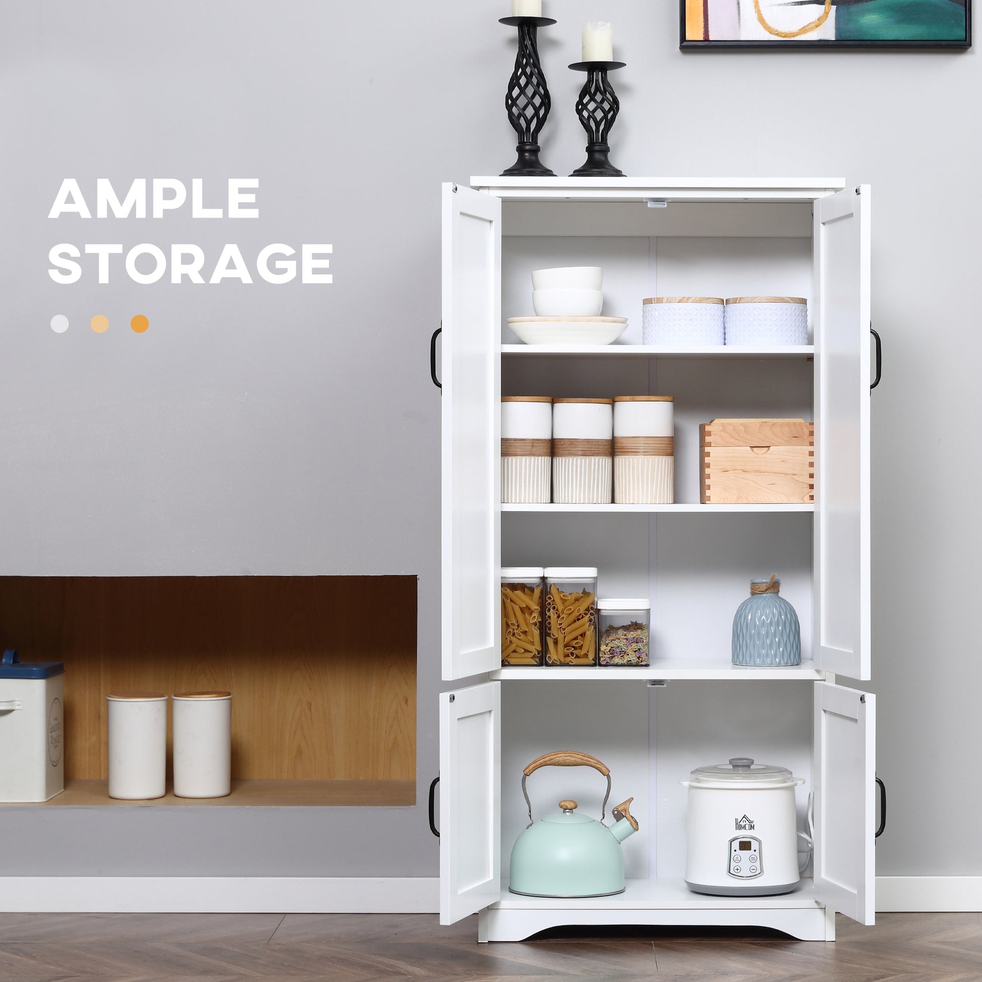 Homcom 48.5" Farmhouse Kitchen Pantry, Floor Storage Cabinet, Cupboard Organizer, White White Mdf