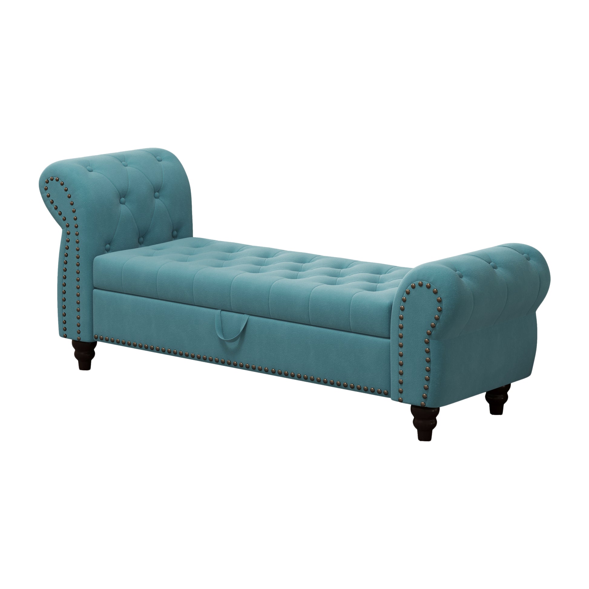 64.5" Bed Bench For Bed Room Nails Tufted Chaise Of Lounge With Storage Velvet Upholstery Lake Blue Lake Blue Foam Velvet