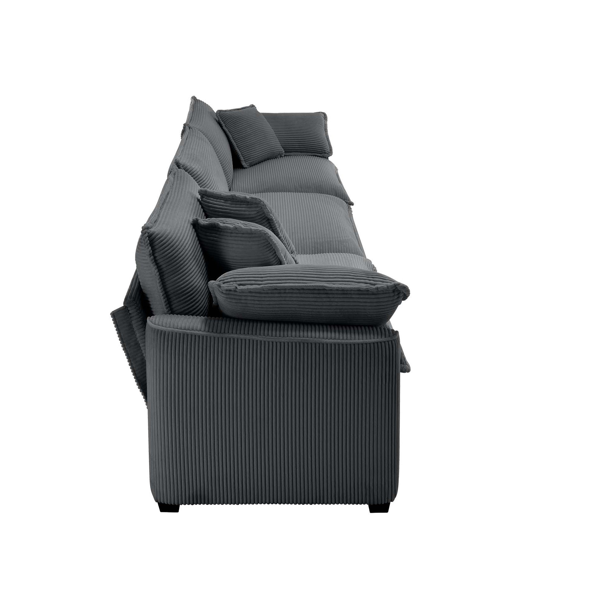 Mid Century Modern Sectional Sofa 3 Seater Sectional Sofa With 2 Arm Pillows And 3 Pillows, Living Room Sectional Grey Corduroy Fabric Grey Corduroy 3 Seat