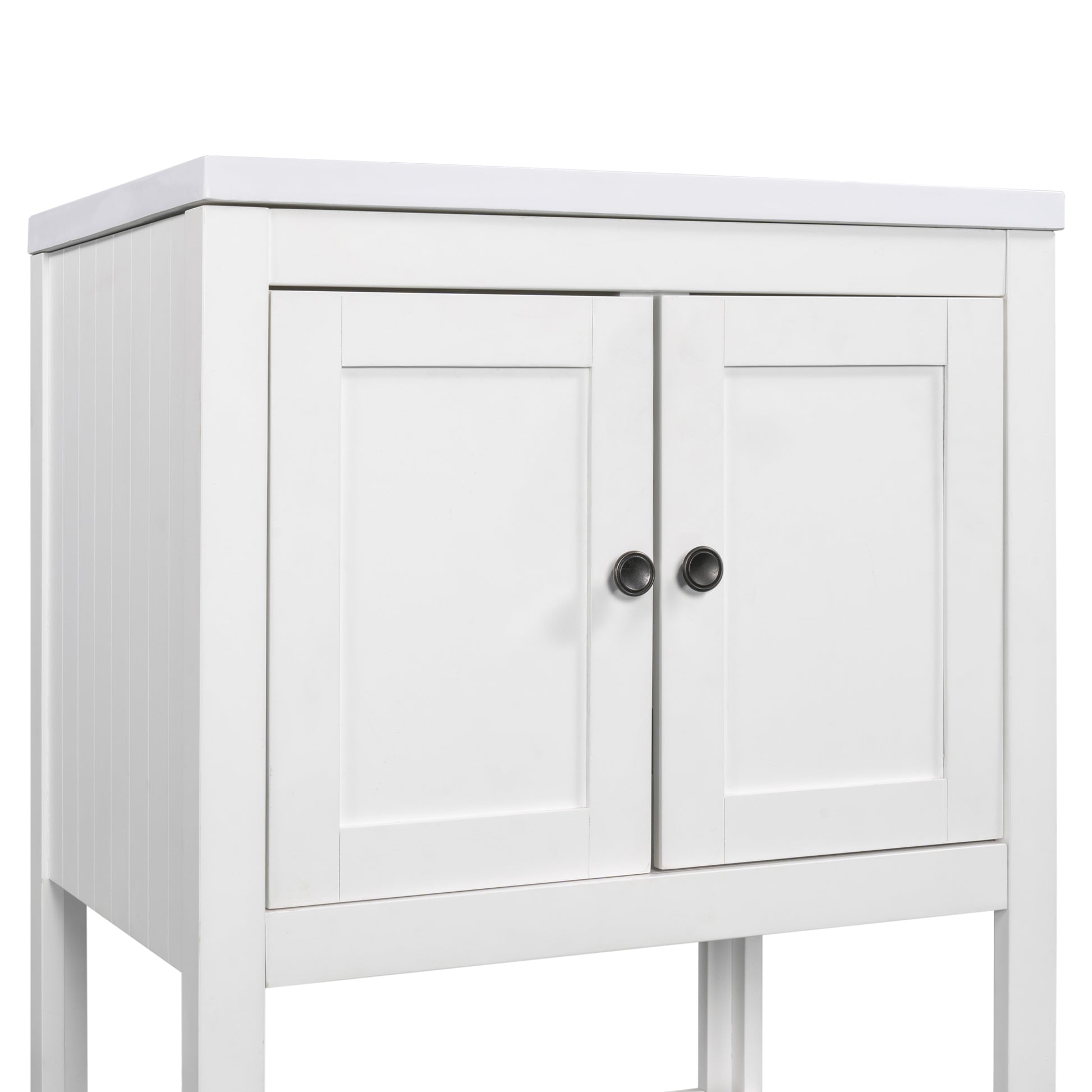 Video 24" White Modern Sleek Bathroom Vanity Elegant Ceramic Sink With Solid Wood Frame Open Style Shelf Old Sku: Jl000001Aak White Solid Wood