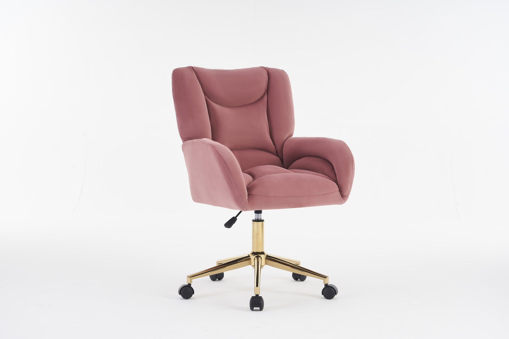 005 Velvet Fabric 360 Swivel Home Office Chair With Gold Metal Base And Universal Wheels,Pink Solid Pink Office Sponge Wipe Clean Modern Office Chairs Tufted Back Foam Swivel Velvet