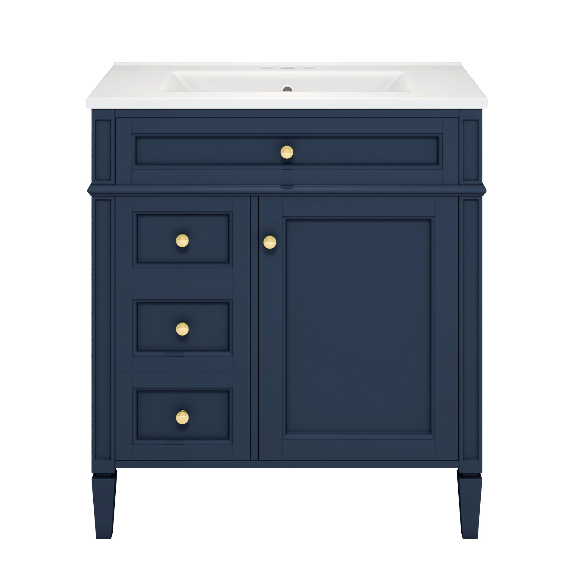 30'' Bathroom Vanity With Top Sink, Modern Bathroom Storage Cabinet With 2 Drawers And A Tip Out Drawer, Single Sink Bathroom Vanity Blue Modern Mdf Ceramic,Solid Wood Mdf