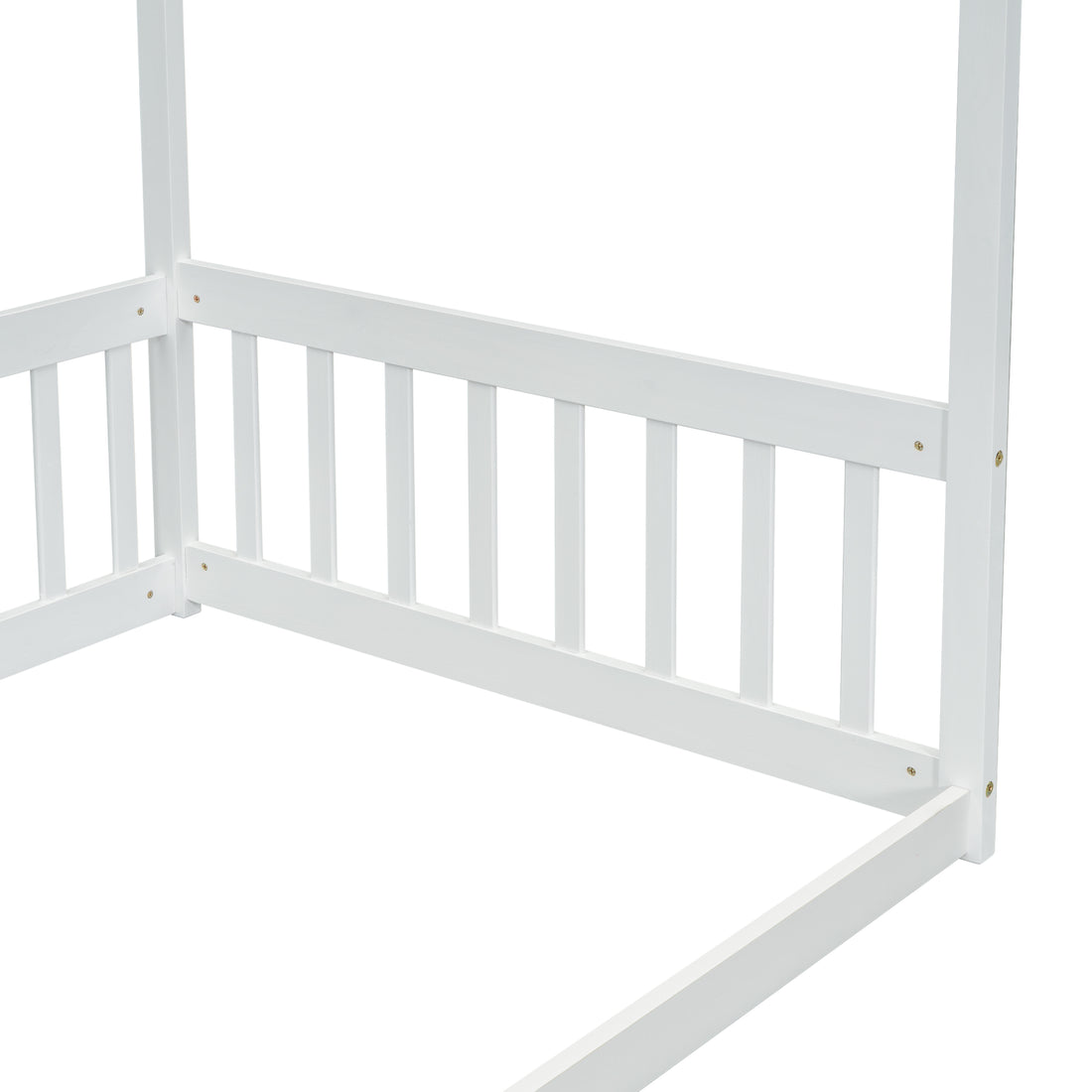 Twin Size Canopy Frame Floor Bed With Fence, Guardrails,White Twin White American Design Pine