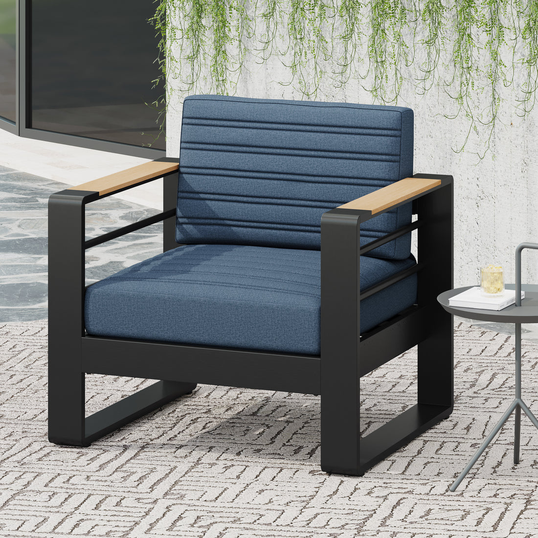 Giovanna Club Chair Blue Fabric Metal