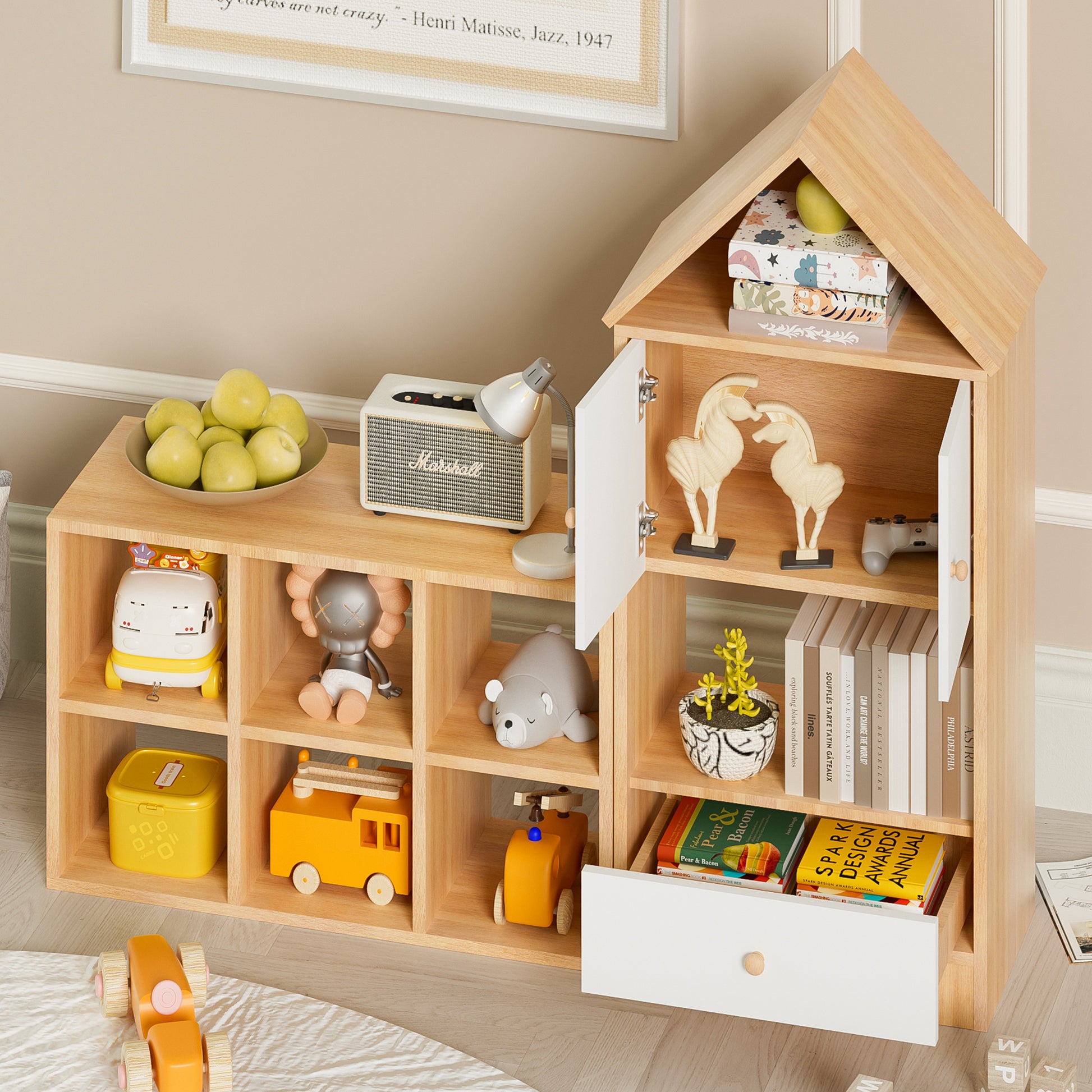 Versatile Children'S Bookshelf With House Shaped Design, Multi Functional Storage For Books And Toys, Adjustable Placement, Durable Kids Organizer For Playroom Or Bedroom Easy Assembly & Safe For