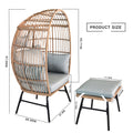 Outdoor Garden Wicker Egg Chair And Footstool Patio Chaise, With Cushions, Outdoor Indoor Basket Chair Yes Blue Neutral Seats 2 Garden & Outdoor European,Modern Steel
