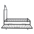 Full Size Metal Platform Bed With Twin Size Trundle,House Shaped Headboard Design, Black Full Black Metal