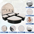 Outdoor Rattan Daybed Sunbed With Retractable Canopy Wicker Furniture, Round Outdoor Sectional Sofa Set, Black Wicker Furniture Clamshell Seating With Washable Cushions, Backyard, Porch, Beige Yes Beige Seats 8 Garden & Outdoor Foam Wicker