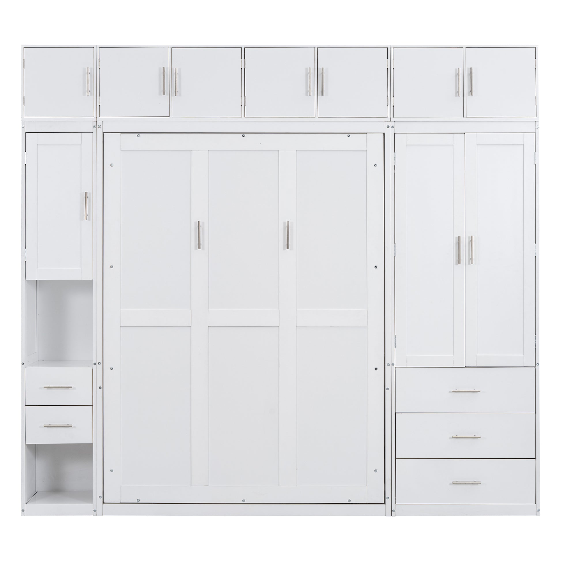 Full Size Murphy Bed With Lockers And Wardrobes, With Installation Video, White Box Spring Not Required Full White Murphy Solid Wood Mdf