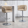 360 Fabric Cover Swivel Bar Stools Set Of 2, Adjustable Counter Height Bar Chairs With Woven Back & Footrest, Silver Chromed Bar Stools For Kitchen Island, Cafe, Pub Yellow Metal Yellow Kitchen