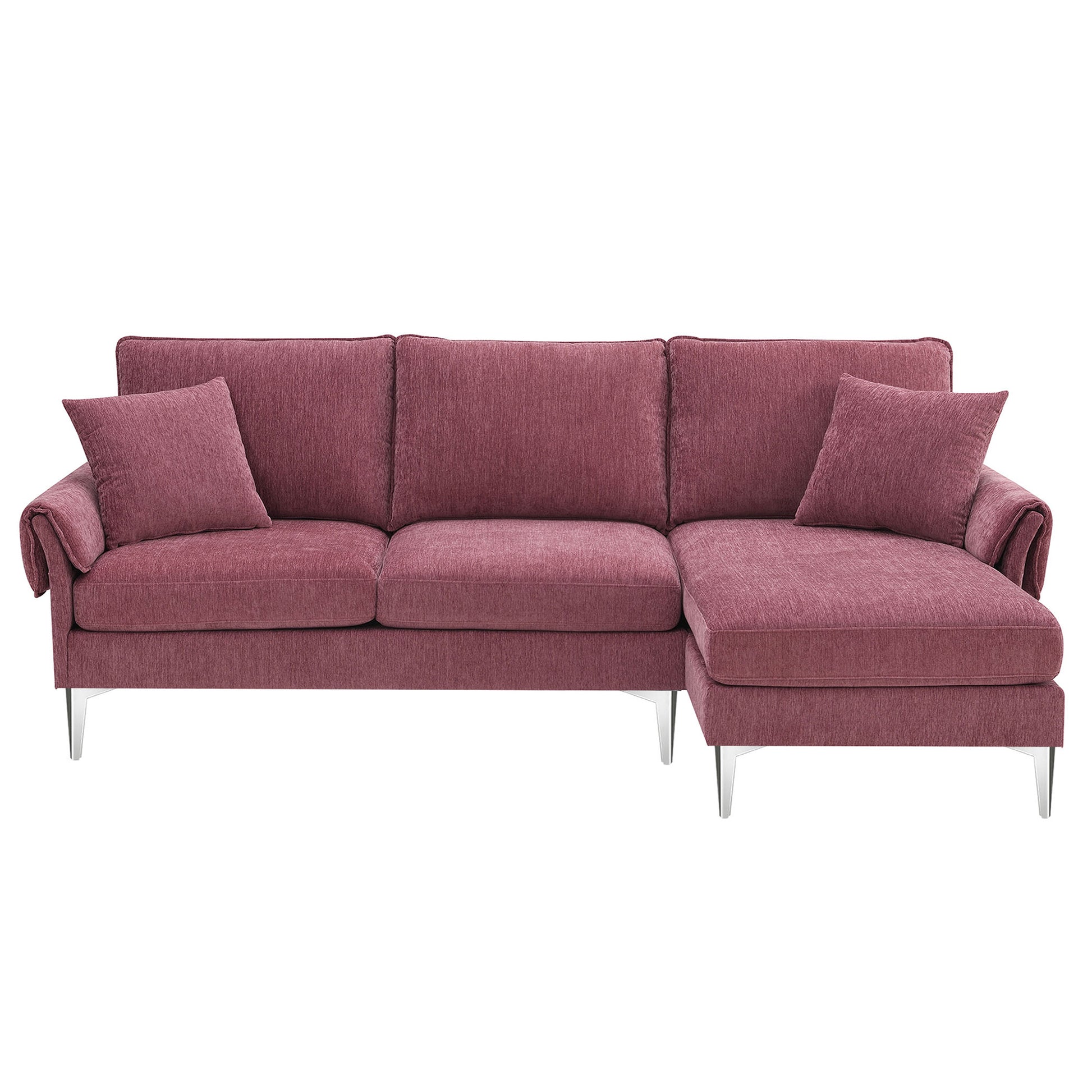 84 "Modern Chenille L Shaped Sofa With Reversible Lounge,Convertible Sectional Couch Set,4 Seat Indoor Furniture With Reversible Chaise,Fit For Living Room, Apartment 2 Pillows Pink Chenille 4 Seat