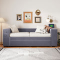 Twin Upholstered Bed With Storage And Twin Trundle, Usb Charging Ports, French Velvet, Gray Twin Gray Velvet