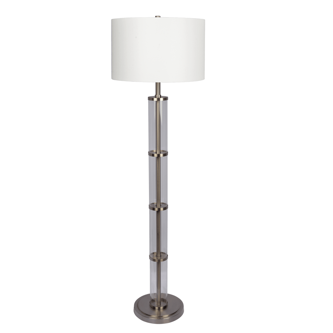 Nimbus Brushed Nickel Floor Lamp With 3 Way Rotary Switch Clear Glass Body Metal Base Brushed Nickel,Clear,White Table&Floor Lamps Glass,Metal