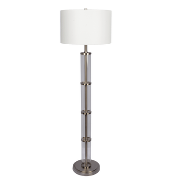 Nimbus Brushed Nickel Floor Lamp With 3 Way Rotary Switch Clear Glass Body Metal Base Brushed Nickel,Clear,White Table&Floor Lamps Glass,Metal