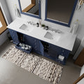 Navy Blue Double Bath Vanity 84 In. W X 22 In. D, With Carrara Marble Top Navy Blue Plywood Wood