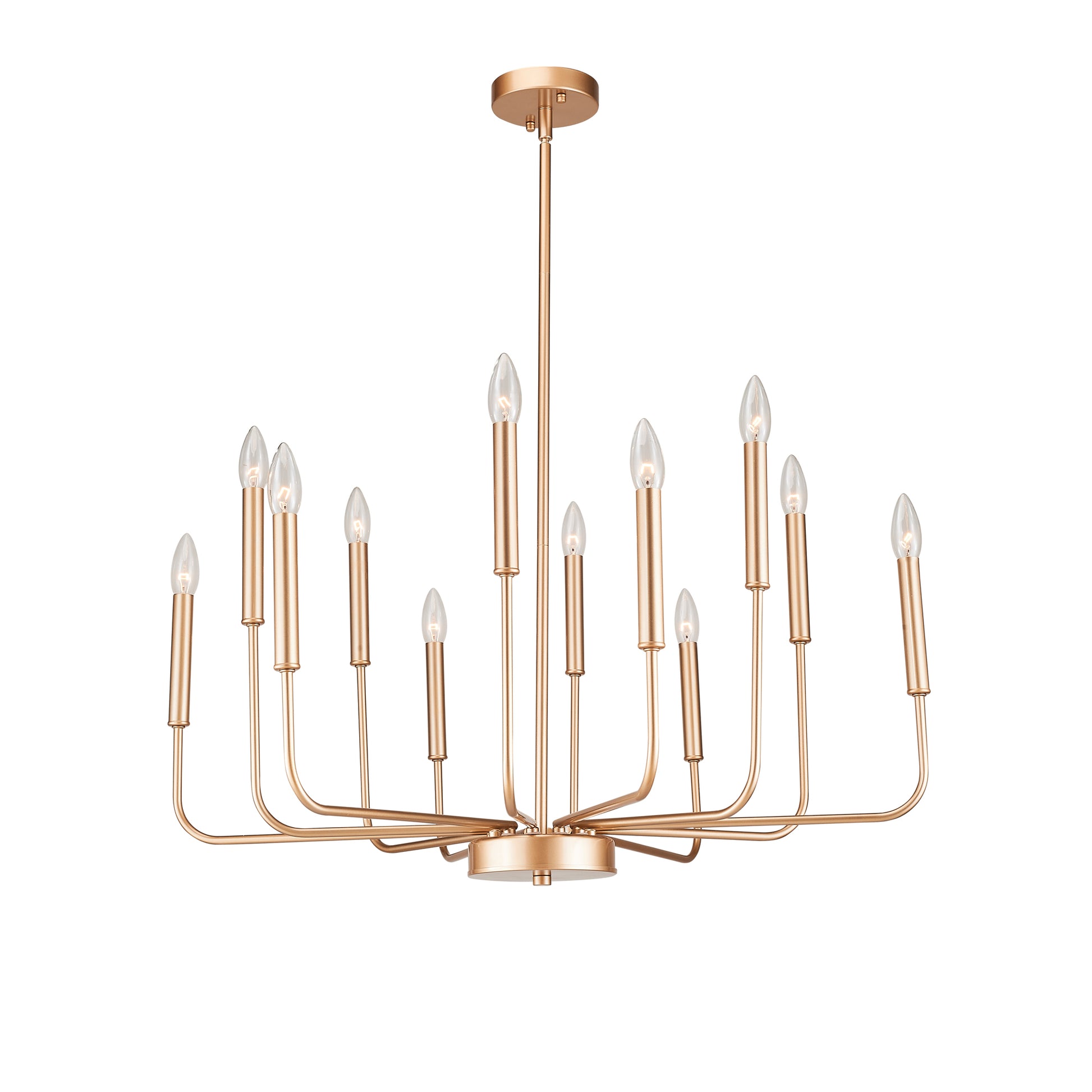 12 Light Modern Gold Farmhouse Iron Chandelier, Adjustable Height E12 Bulb, Classic Candle Hanging Pendant Light For Living Room Dining Room Gold Ceiling Lights 3100K 4200K Neutral White 1000Lm