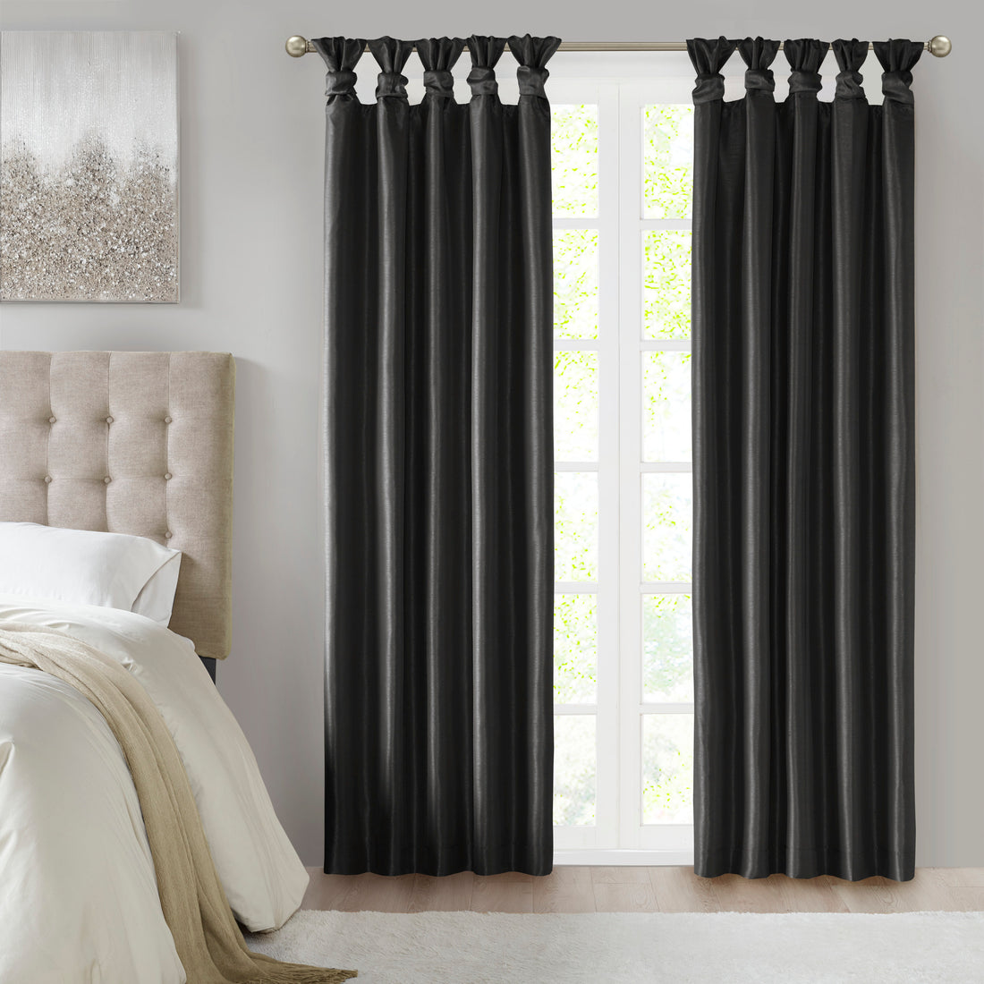 Twist Tab Total Blackout Window Curtain Panel Black 50X95" Blackout Black Polyester