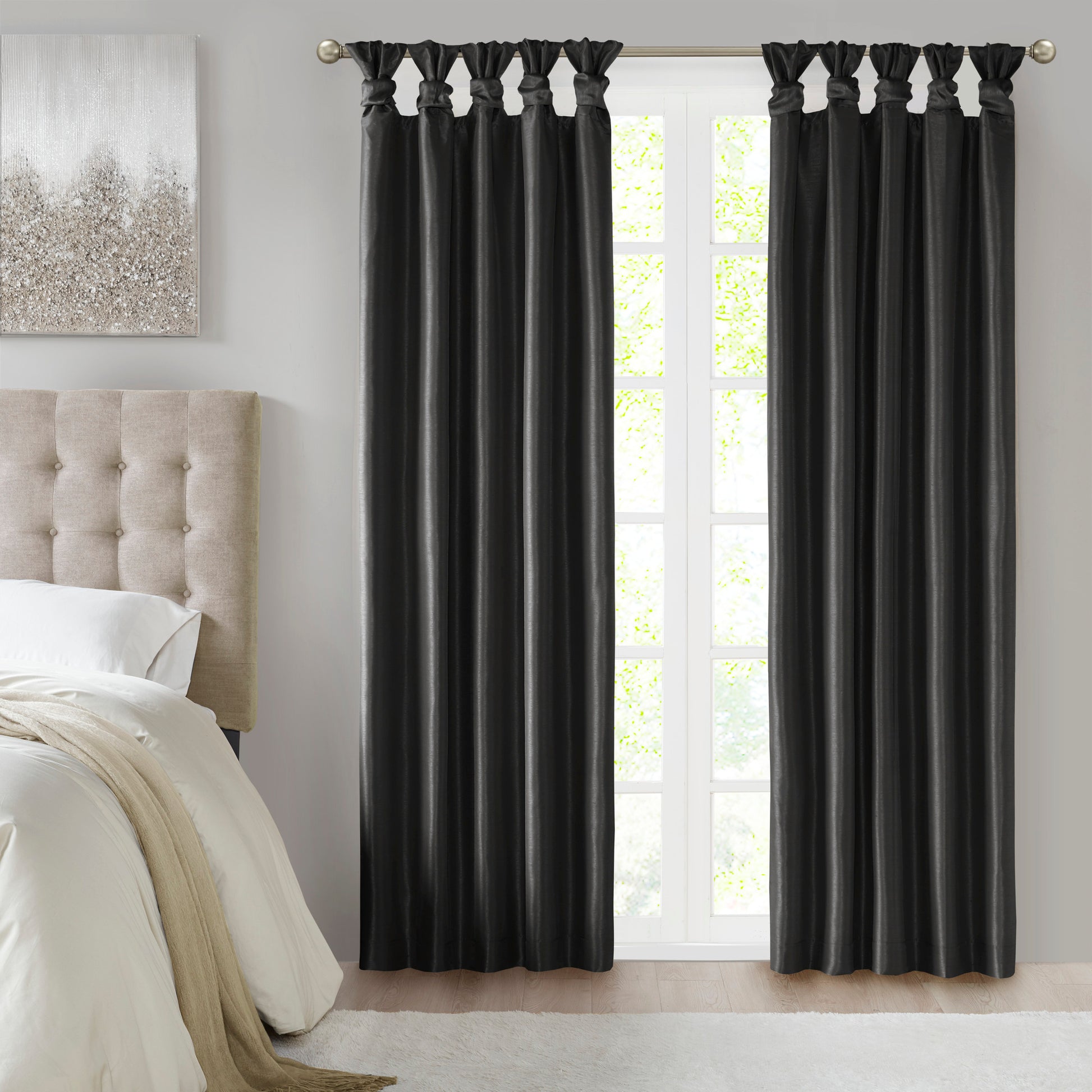 Twist Tab Total Blackout Window Curtain Panel Black 50X95" Blackout Black Polyester