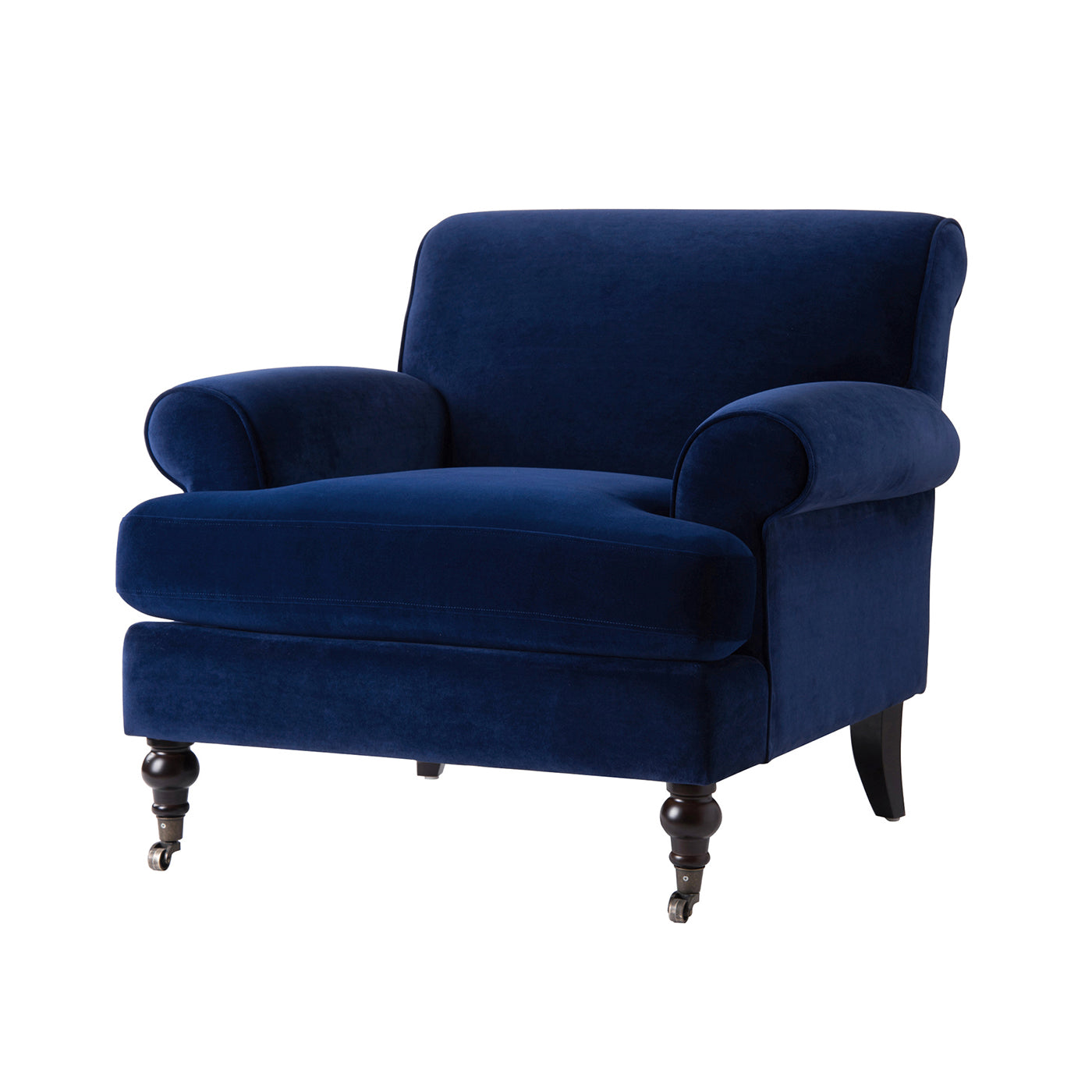 Alana 38" Lawson Accent Arm Chair Metal Casters, Navy Blue Velvet Navy Blue Foam Velvet