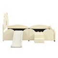 Full Size Upholstered Platform Bed With Piglet Shape Headboard And Children'S Slide, Beige Box Spring Not Required Full Beige Wood Bedroom Bed Frame Faux Leather Upholstered