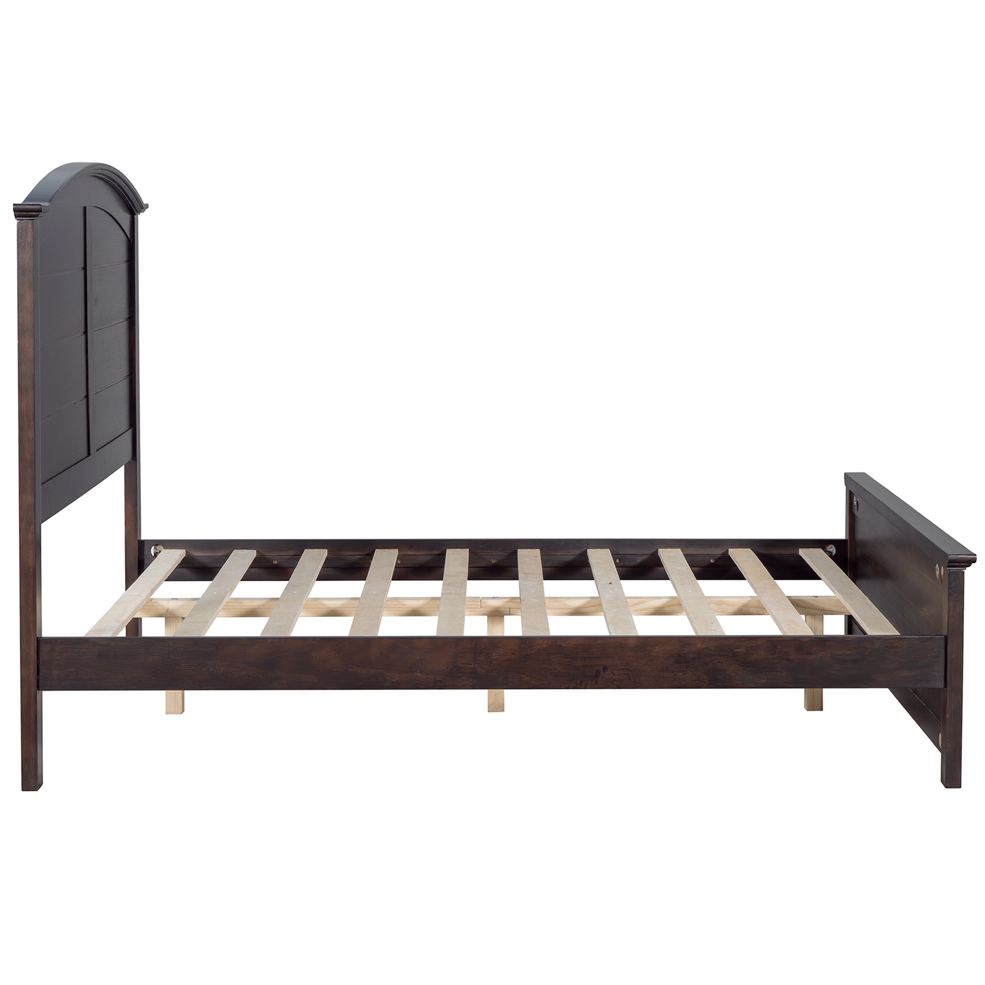 Farmhouse Wooden Platform Full Size Bed With Curl Design Headboard And Footboard For Teenager, Espresso Full Espresso Pine