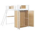 Twin Size Loft Bed With L Shape Desk And Wardrobe, White Twin White Metal & Wood