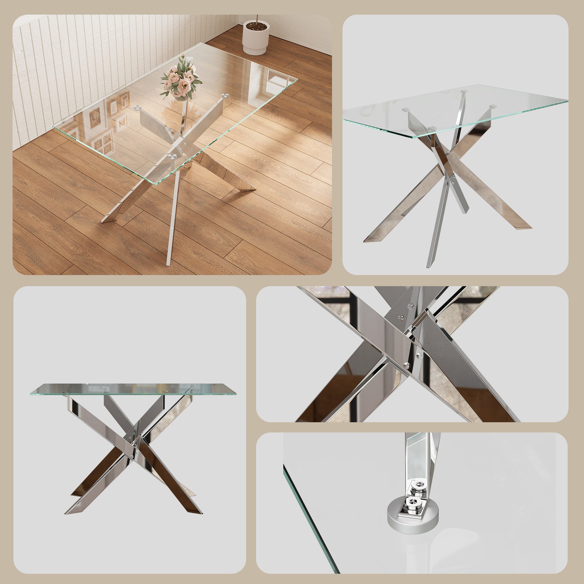 47.2 Inch Modern Minimalist Tempered Glass Coffee Table, Metal Leg Rectangular Dining Table, Transparent Glass Living Room Dining Table, 47.2 Inch X27.5 Inch 29.5 Inch Small Space Suitable
