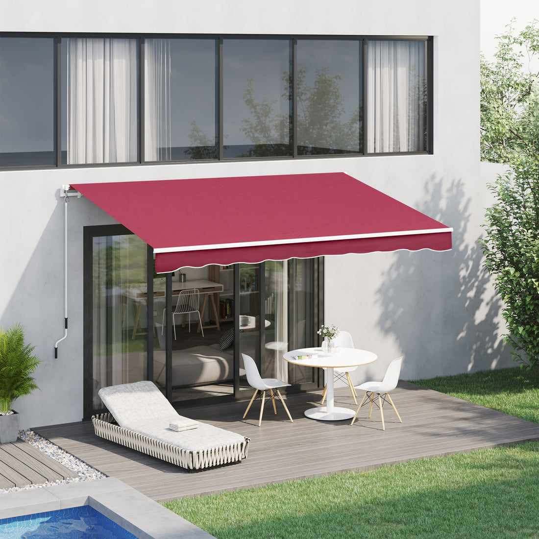 Outsunny 10' X 8' Retractable Awning, Patio Awnings, Sunshade Shelter W Manual Crank Handle, Uv & Water Resistant Fabric And Aluminum Frame For Deck, Balcony, Yard, Wine Red Red Aluminum