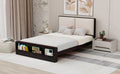 Queen Size Platform Bed Frame With Upholstery Headboard And Bookshelf In Footboard And Led Light Strips, Espresso Queen Espresso Solid Wood Mdf