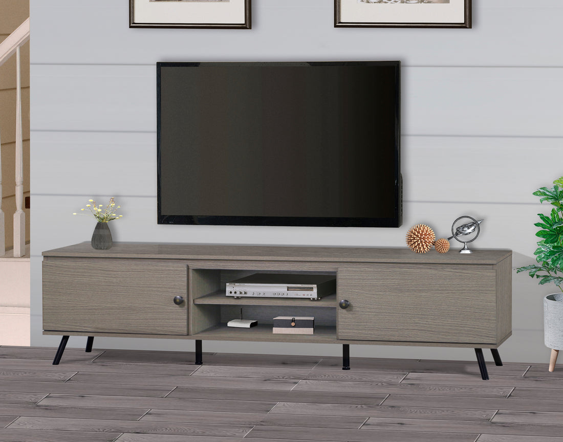 Tv Stand "Elegant Walnut Wood Grain Media Console And Tv Stand With Storage Versatile Modern Entertainment Center For Contemporary Living Room Supports Up To 75 Inch Tvs" Grey 70 79 Inches Solid Wood