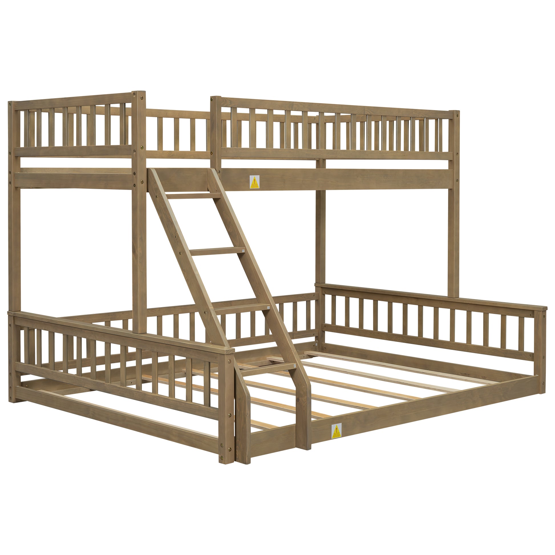 Twin Xl Over Queen Bunk Bed With Ladder And Guardrails, Walnut Expected Arrival Time: 10.27 Box Spring Not Required Twin Xl Walnut Wood Bunk Solid Wood Mdf