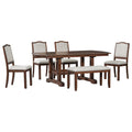 6 Piece Dining Table Set, 60Inch To 78Inch Extendable Wood Dining Table With Removable Leaf, Kitchen Table Set With 4 Upholstered Side Chair And Bench, Dining Table Set For 6 Cherry Wood Dining Room Extendable Rubberwood Rectangular Dining Table With