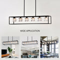 6 Light Farmhouse Chandelier, Modern Industrial Linear Rectangular Crystal Pendant Light Cage Chandelier For Dining Room,Kitchen Island, Bar, Long Table,G9*6 Bulbs Included Matte Black American