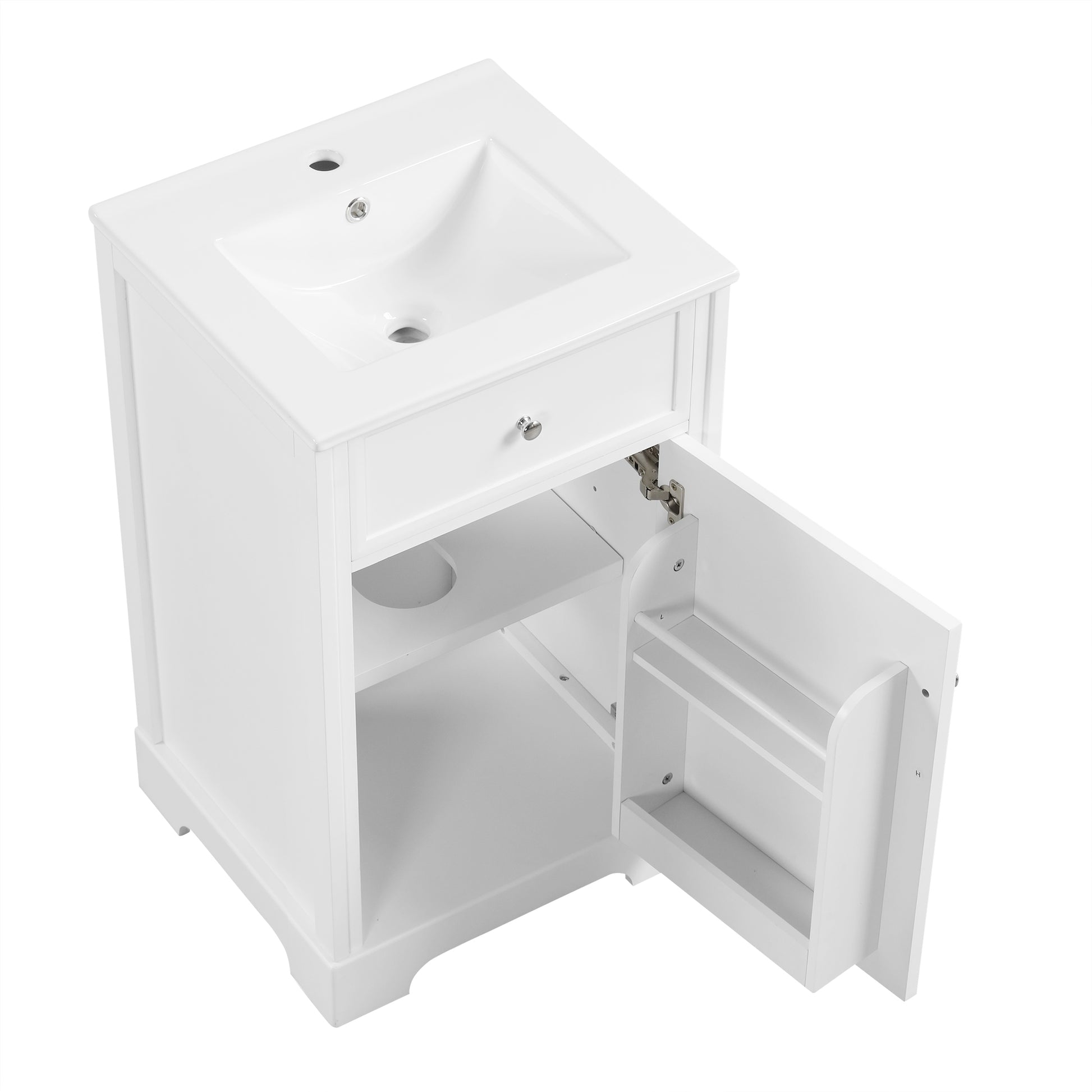 20" Bathroom Vanity With Sink, Bathroom Cabinet With Soft Closing Door, Storage Rack And Adjustable Shelve, White White Mdf