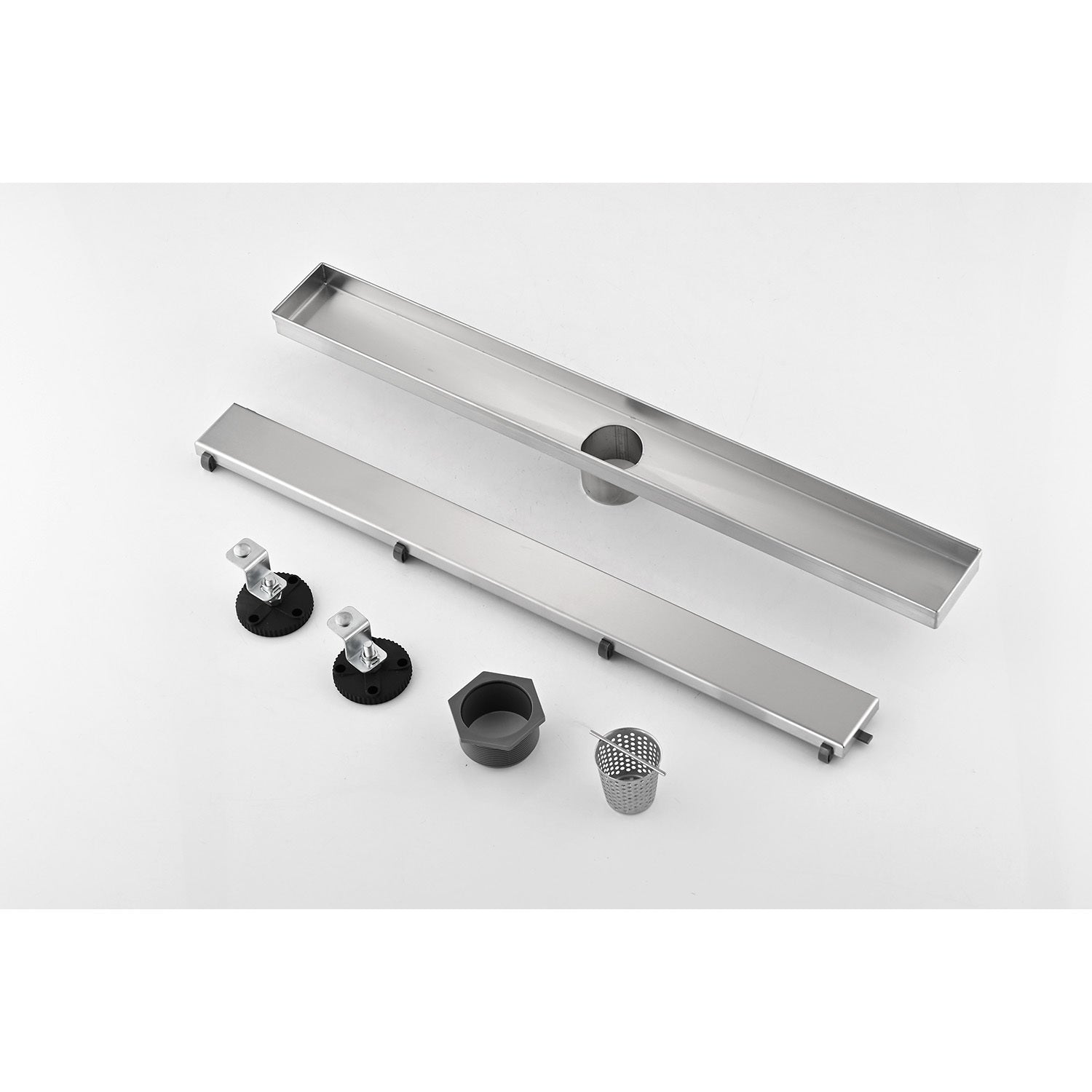 24 Inches Linear Shower Drain, Included Hair Strainer And Leveling Feet Brushed Nickel Stainless Steel