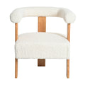 Mid Century Modern Barrel Accent Chair, Upholstered Kitchen & Dining Room Chairs With Arms, Teddy Velvet Boucle Accent Chairs Side Chairs For Kitchen Living Room Bedroom, White White Teddy