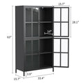 Premium Black Metal Storage Cabinet With Tempered Glass Doors, Adjustable Shelves, Anti Tipping Device, Magnetic Silent Closure, And Adjustable Feet For Home And Office Use Accent Chests 3 4 Spaces