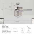 52'' Classical Crystal Ceiling Fan Lamp 3 Speed Hand Pull Chain High, Mid, Low , 5 Reversible Blades For Living Room, Dining Room, Bedroom, Family Room, Chrome ,3Pcs*E12 No Include Bulb Chrome American Traditional,Antique,Classic,Contemporary Crystal