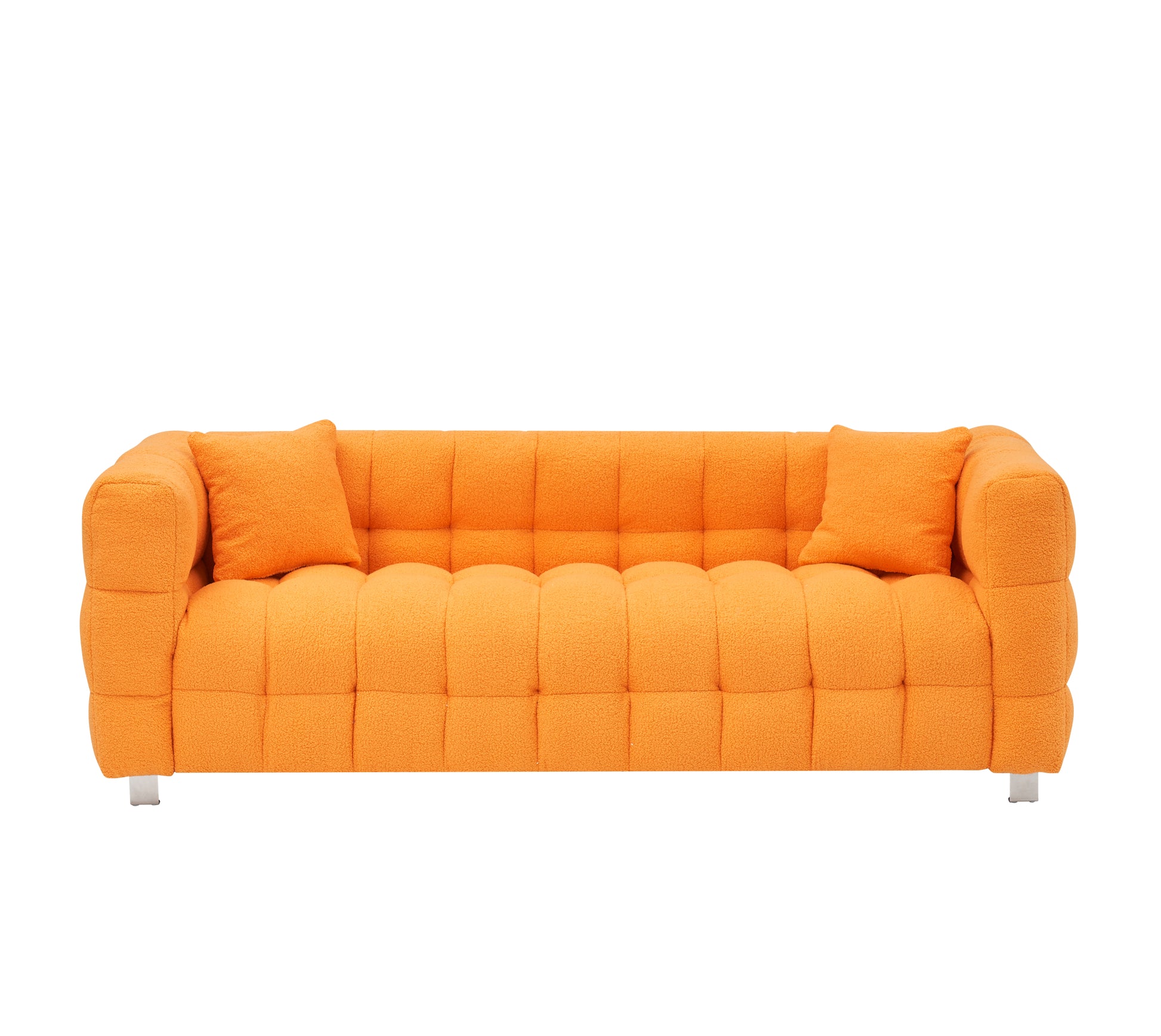 Orange Teddy Fleece Sofa 80 "Discharge In Living Room Bedroom With Two Throw Pillows Hardware Foot Support Orange Polyester Blend 3 Seat