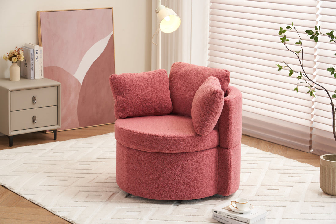 029 Teddy Fabric Swivel And Storage Chair With Back Cushion For Living Room,Dark Pink Dark Pink Primary Living Space Modern Foam Teddy