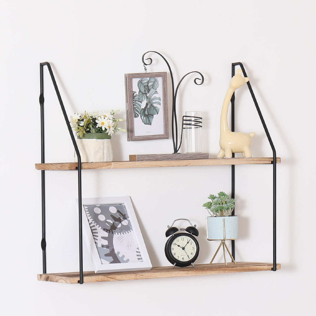 Gardenia Floating Shelf With Metal Brackets, Wall Mounted Rustic Wood Wall Storage, Decorative Hanging Display For Trophy, Photo Frames, Collectibles, And Much More 2 Tier Natural Wood Natural Wood