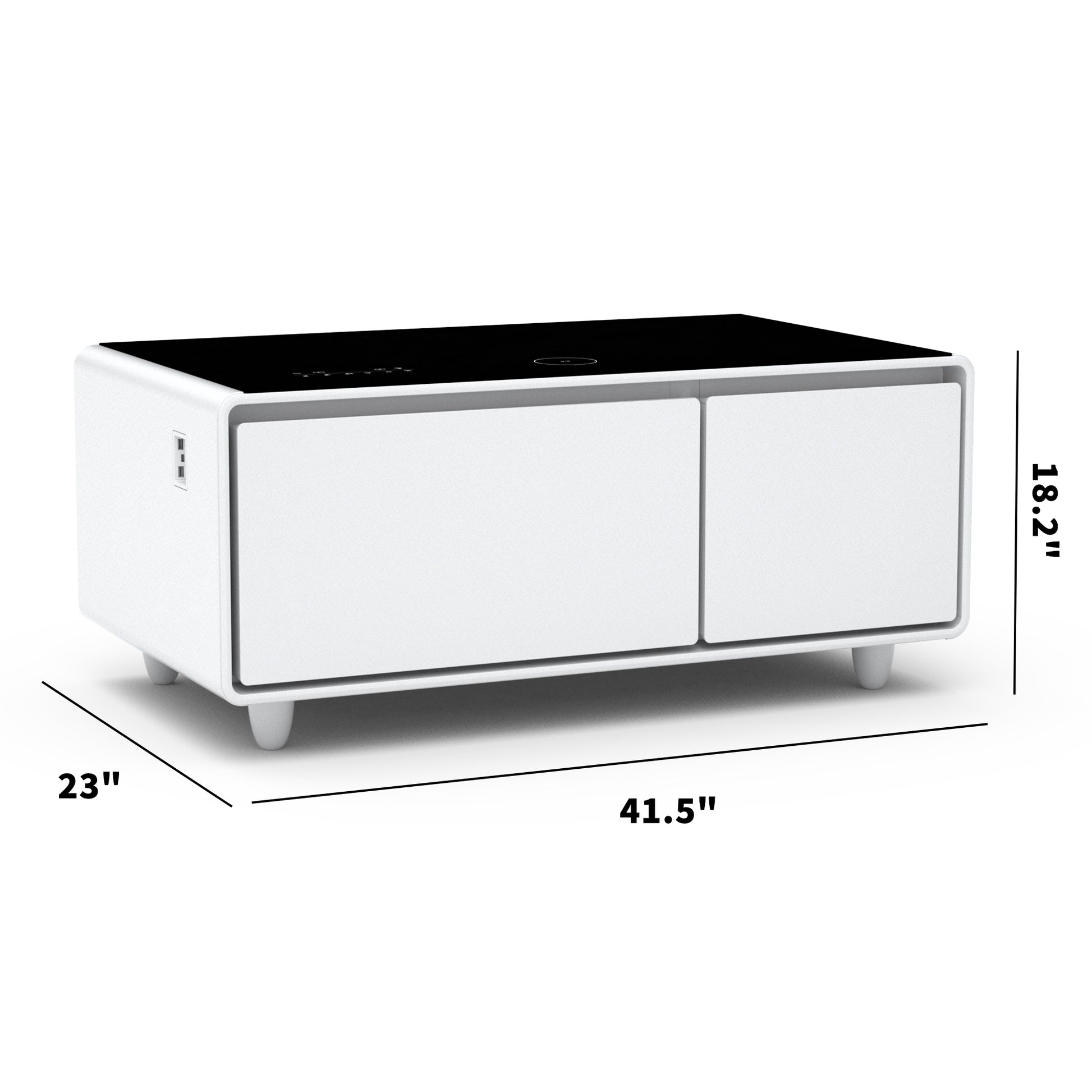 Modern Smart Coffee Table With Built In Fridge, Bluetooth Speaker, Wireless Charging, Touch Control Panel, Usb Ports, Outlet Protection, Atmosphere Light, Black Black White Built In Outlets Or Usb Primary Living Space Freestanding Rectangular Drawers
