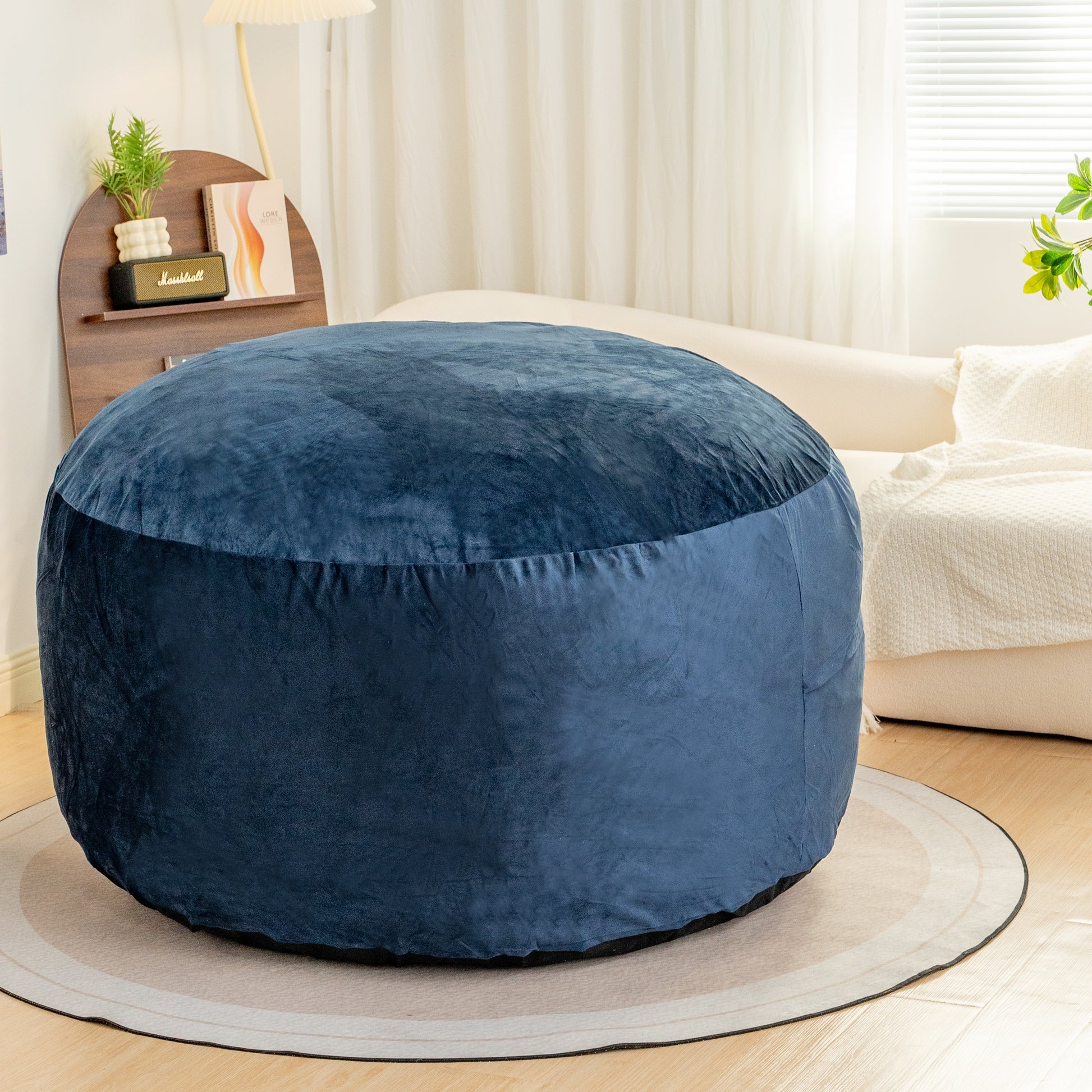 Bean Bag Chair: Giant 5' Memory Foam Furniture Bean Bag Chairs For Adults With Microfiber Cover 5Ft Dark Blue Primary Living Space Soft Casual,Classic,Modern Foam Lychee Velvet