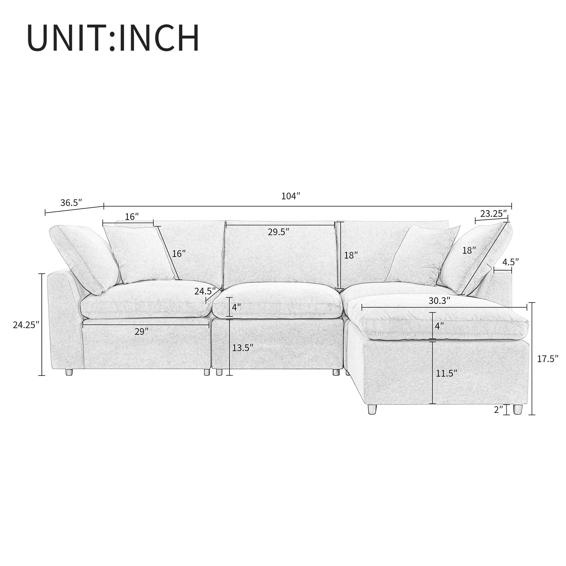 Down Filled Upholstery Convertible Sectional Sofa, L Shaped Couch With Reversible Chaise Dark Gray Polyester 4 Seat