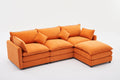 Modular Sectional Sofa, 3 Seater Sofa With Ottoman, Modern L Shaped Sofa For Living Room Bedroom Apartment Orange Wood Fabric 4 Seat