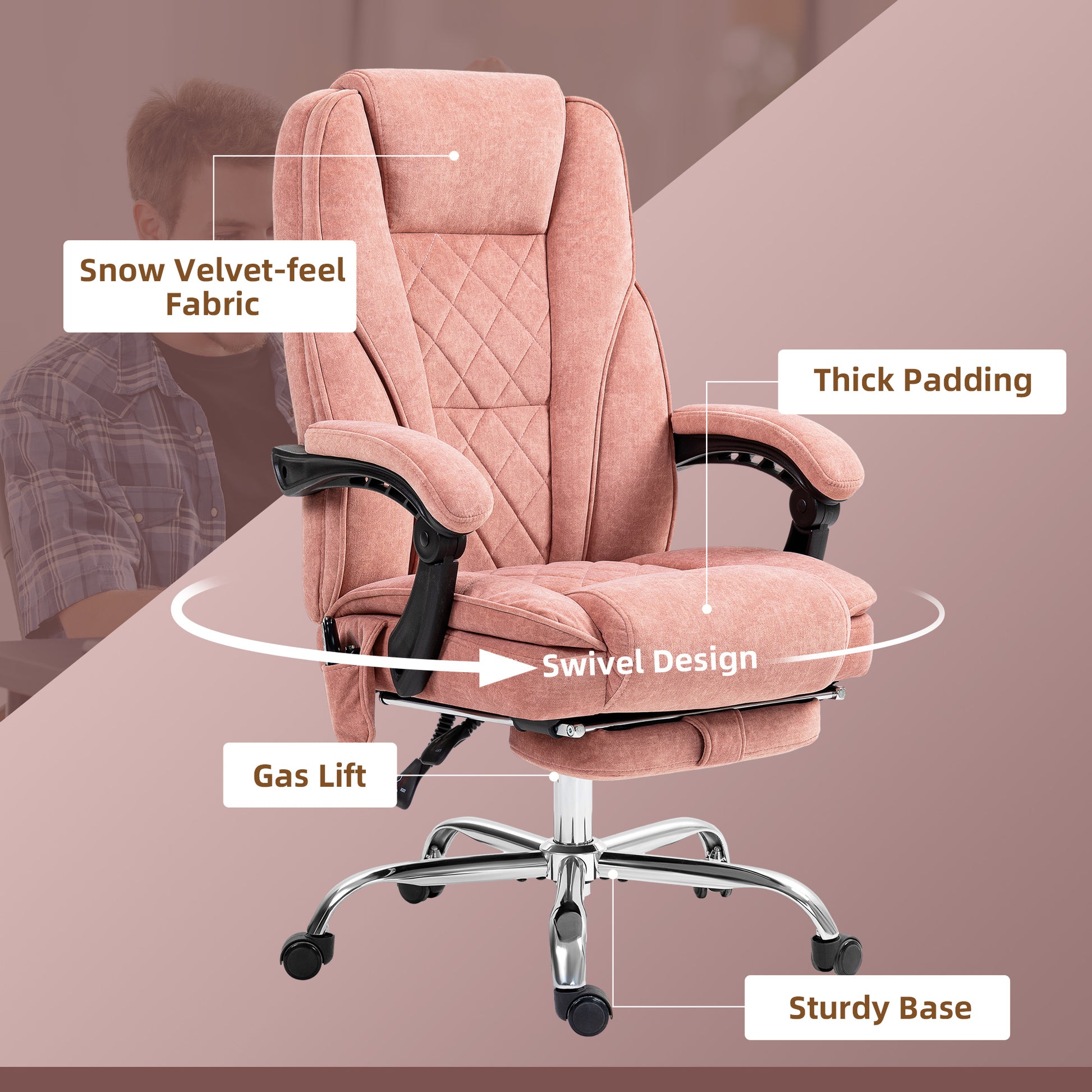 Vinsetto Massage Office Chair With Foot Rest, Executive Office Chair With 6 Vibration Point And Heat, Reclining Computer Chair, Swivel Desk Chair, Adjustable Height, Pink Pink Polyester