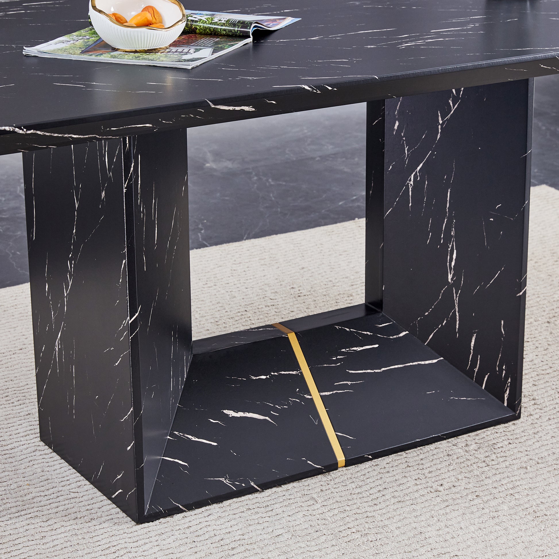 This Modern Dining Table With Mdf Marbled Design Gives You A Luxurious And Elegant Feel, Adding A Touch Of Elegance Whether It Is A Family Dinner Or Entertaining Guests. Black Mdf